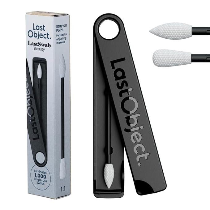 LastSwab Reusable Q-Tips for Makeup - Precision Silicone Cotton Swabs for Eyeliner, Mascara & Touch-Ups - Eco-Friendly Washable Q Tip Alternative - Zero Waste, Travel Case - Black
