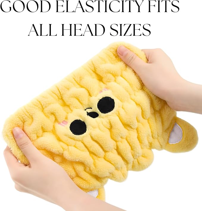 LCBD Microfiber Hair Towel Wrap for Kids, Yellow Bear Dry Hair Cap Suck Water, Absorbent Quick Girls Boys Hair Drying Towel, Lightweight Bouncy Hat Headscarf