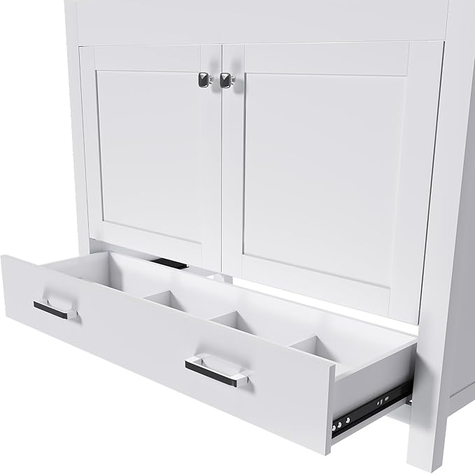 Montary 42" Bathroom Vanity with 43" Artificial Marble Black White Top, Modern Stylish MDF Bathroom Storage Cabinet, Vanity Set with 2 Doors and One Large Divided Drawer, White (Three Holes)