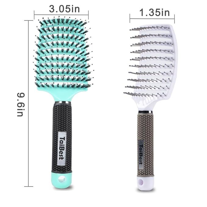 TaiBest Boar Bristle Brush Set - Dry/Wet Detangler for Fine, Thick, Curly Hair - Curved and Vented Brush for Women, Men or Kids