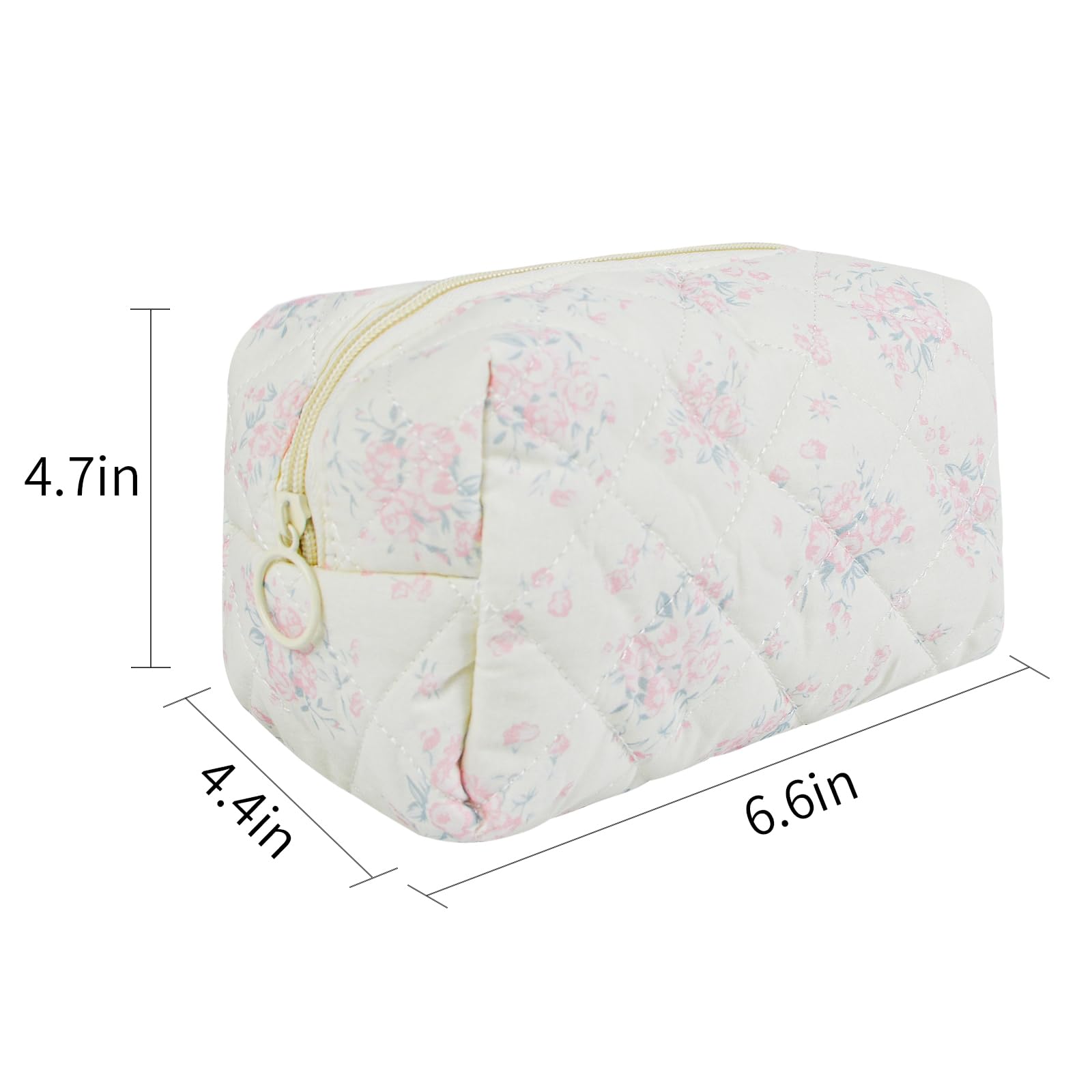 Quilted Makeup Bag Floral Cotton Make up Bag Puffy Coquette Makeup pouch Aesthetic Cute Travel Toiletry Bag for Women Girls