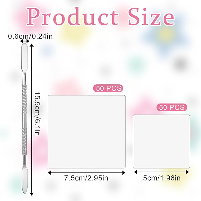 Oruola 100 Sheets Disposable Nail Art Palette Paper,Makeup Mixing Palette Paper,2 Sizes of Waterproof Portable Nail Art Palette with Stainless Cosmetic Spatula for Makeup Nail Gel Mixing Home Salon