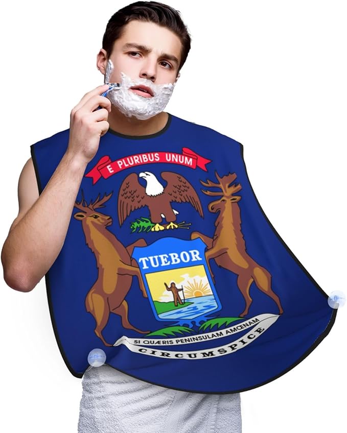 NOUZU Michigan State Flag Print Beard Bib Apron For Men, Beard Hair Catcher For Men Shaving Trimming,Beard Cape Cloth