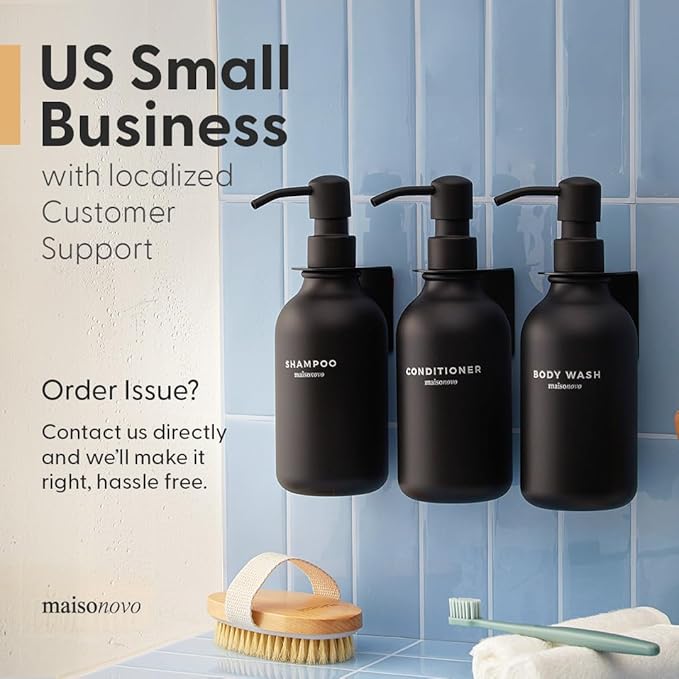 Shampoo and Conditioner Bottles Set of 3 Amber Black – Shower Shampoo Dispenser – Hotel Style Bathroom Upgrade by MaisoNovo