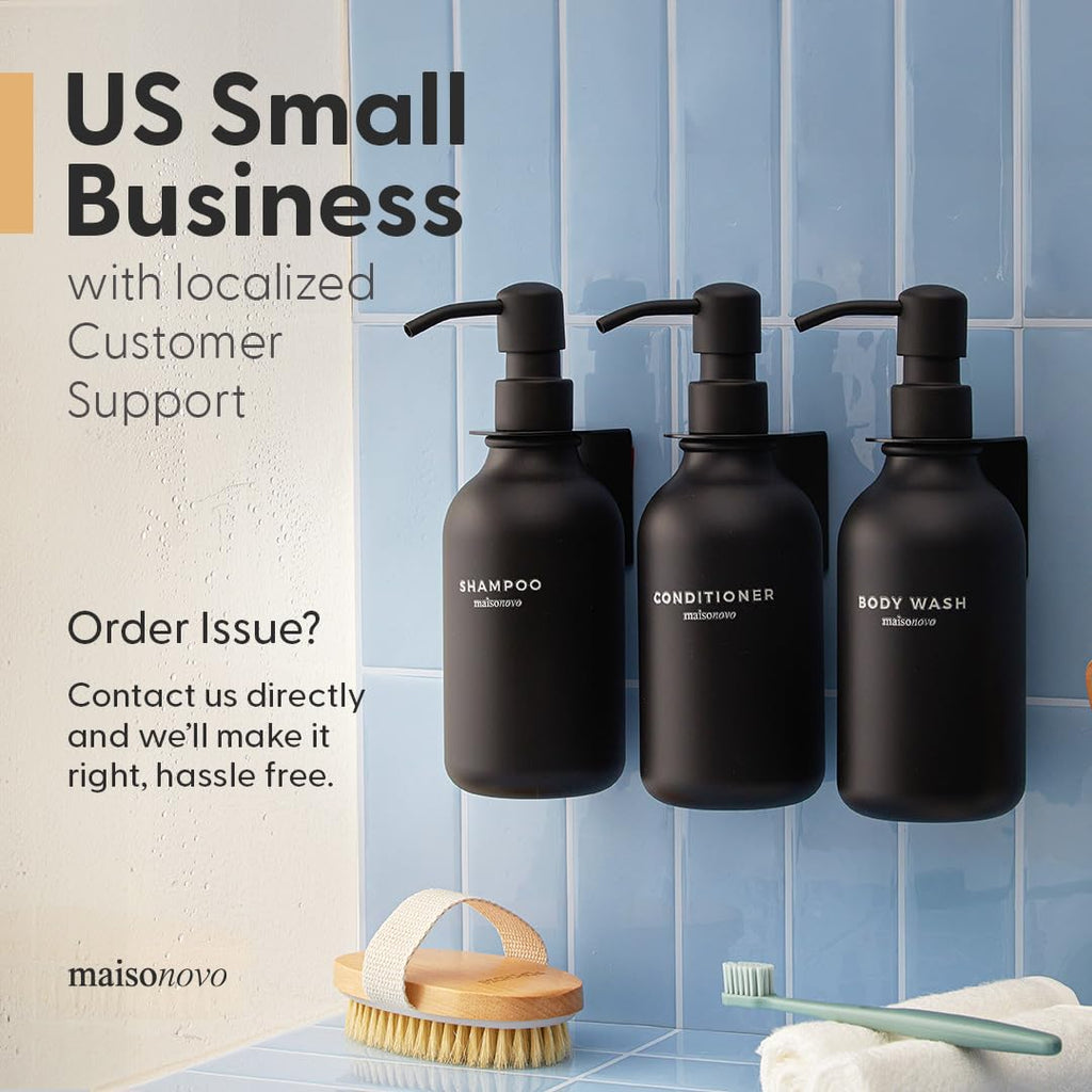 Shampoo and Conditioner Bottles Set of 3 White Bamboo – Shower Shampoo Dispenser – Hotel Style Bathroom Upgrade by MaisoNovo