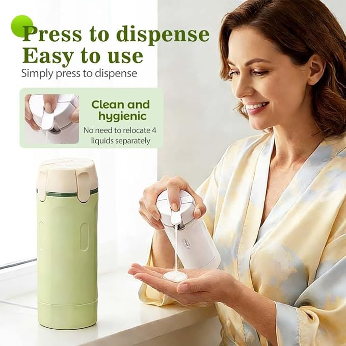 HISKI 4 in 1 Travel Bottles for Toiletries,Portable Travel Toiletries Bottle Set, Portable Containers for Shampoo Lotion Conditioner Cream Transparent with Scale and Label (Green-2PCS)