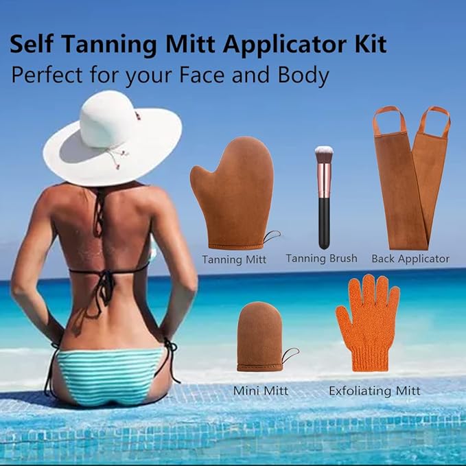 ANSPHIE 5 Pack Self Tanning Mitt Applicator Tanning Mitts Self Tanner Kit, Self Tanner Mitt Applicator Sunless Tanner Mitt Self Tanning Glove for Self Tan Mitt Applicator Self Tanner Mit Tanner Glove