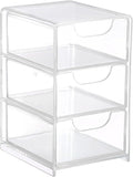 Hipiwe Acrylic Drawer Organizer Qtip Holder for Cotton Pad Cotton Swabs Makeup Storage Drawer with 3 Drawers Clear Desk Drawers Box Bathroom Counter Organizer for Home Office