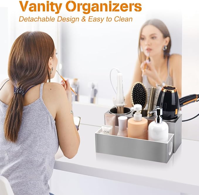 GFWARE Hot Hair Styling Tool Organizer with 3 Stainless Steel Cups, Silver