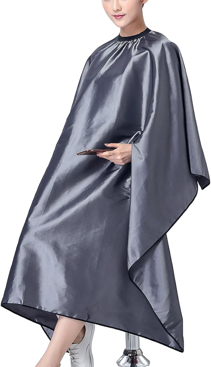 OLizee Hair Cutting Cape with Sleeves, Water-Resistant Salon Barber Cape Gown for Adults, Haircut Hairdressing Apron with Adjustable Neck Closure, 57 x 63 in, (Grey)