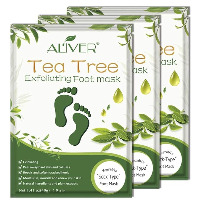 Foot Peel Mask 3 Pack， Exfoliator Peel Off Calluses Dead Skin Callus Remover，Soft Smooth Touch Feet-Men Women (Tea Tree)