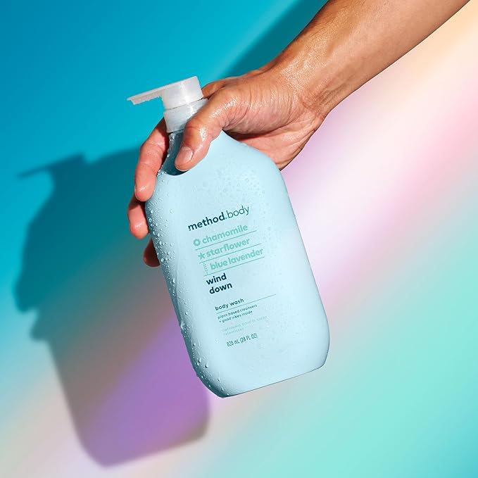 method Body Wash, Wind Down - Leaves Skin Feeling Soft & Moisturized, Made Without Parabens, Notes of Chamomile, Starflower & Blue Lavender, 28 Fl Oz