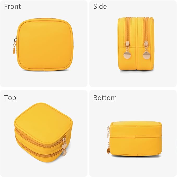 XIAOLER Small Makeup Pouch, Double Zipper Cosmetic Bag, Travel Makeup Bag, Cute Makeup Bag for Purse, Mini Toiletry Bag (yellow)