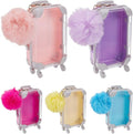 SOFPLATE 6Pcs Mini Suitcase Box Empty Candy Boxes Small Tiny Plastic Cosmetic Luggage Colorful Plush Fur Ball Keychain Reusable Gift Holder Storage Case for Eyelashes Candy Makeup False Lash Travel