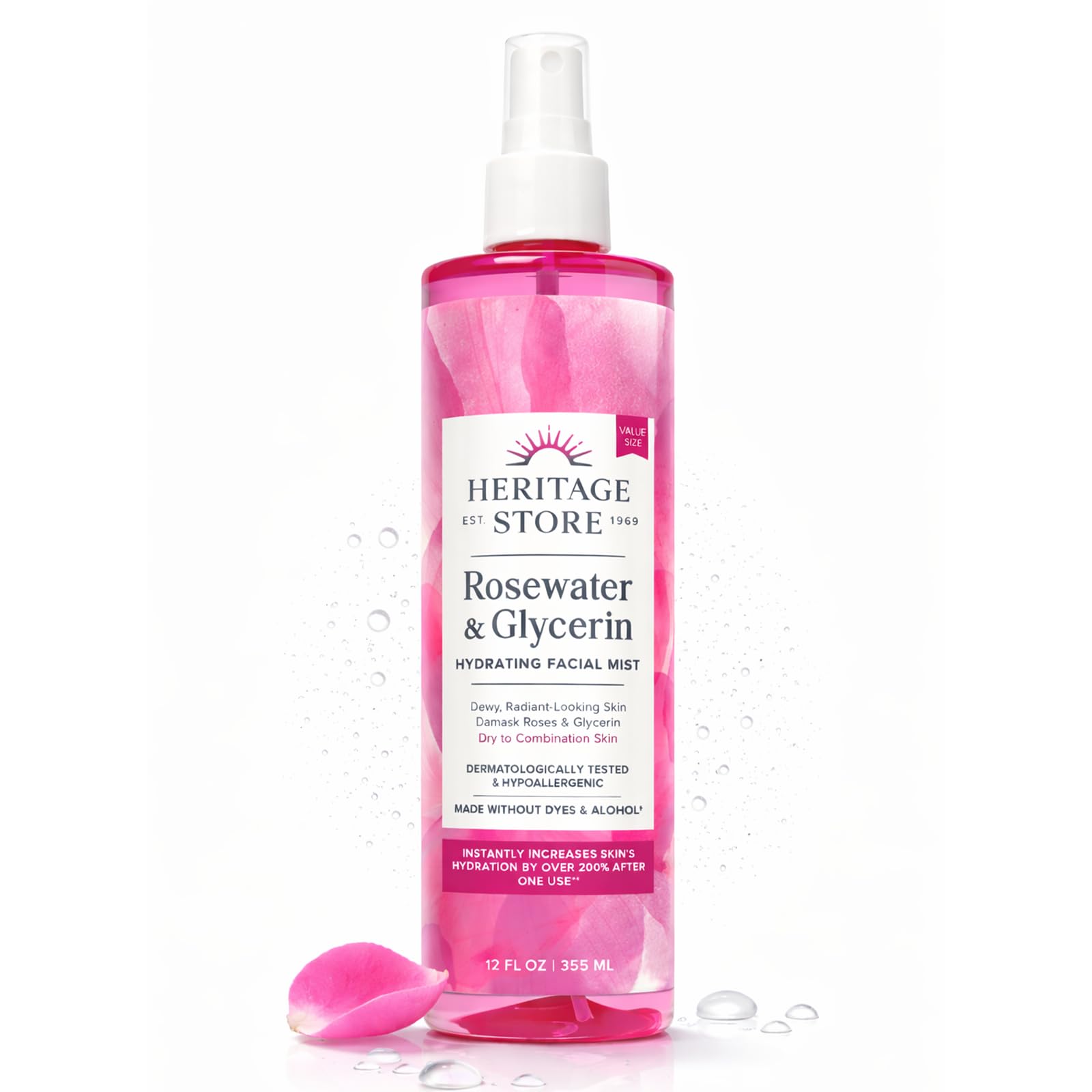 HERITAGE STORE Rosewater & Glycerin Facial Mist, 12 fl oz