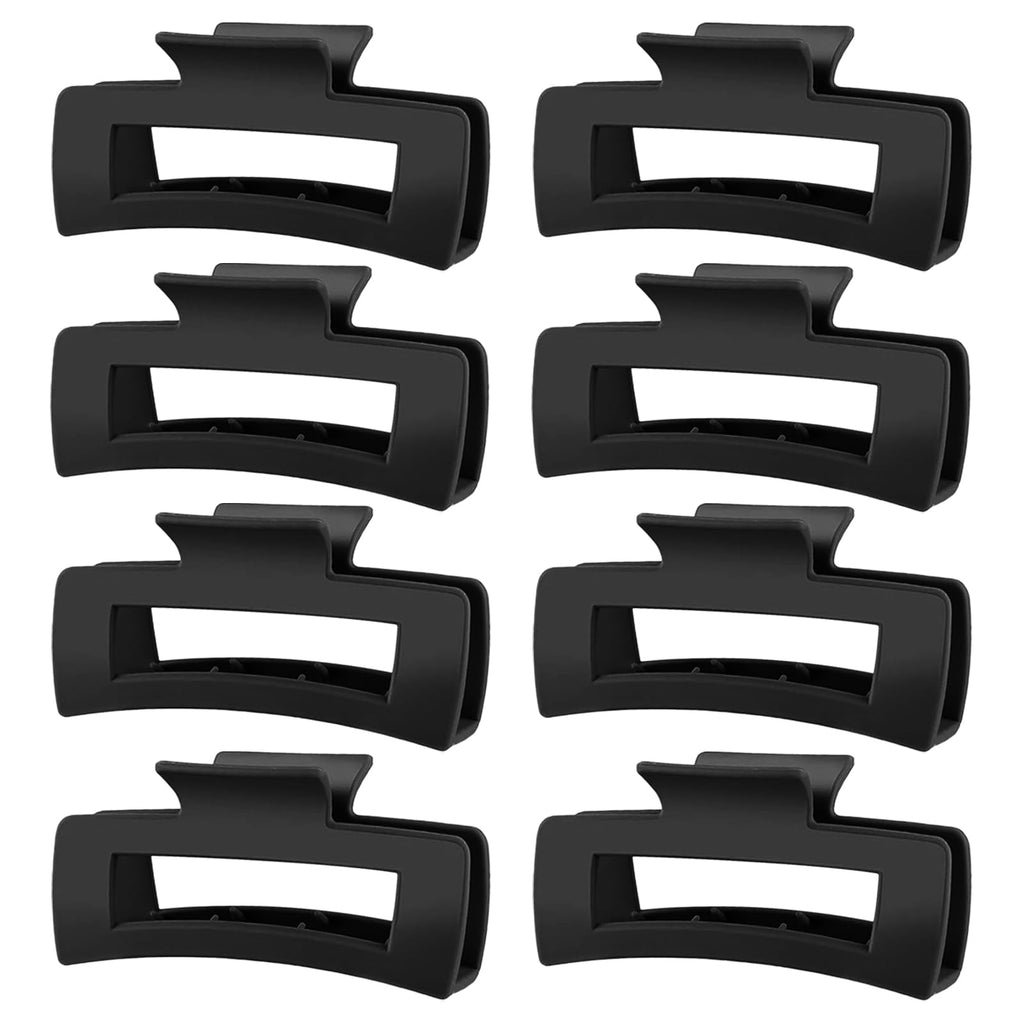 TOCESS Hair Claw Clips for Women - 8PK Large Neutral Matte Square Jumbo Hair Clips for Thick, Thin, Long, Short, Curly Hair Girls, Big Jaw Clip Set for Daily Use(Midnight Black)