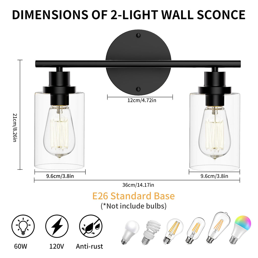 GORDNWE Modern Vanity Light - 2 Lights Matte Black Wall Light Fixtures