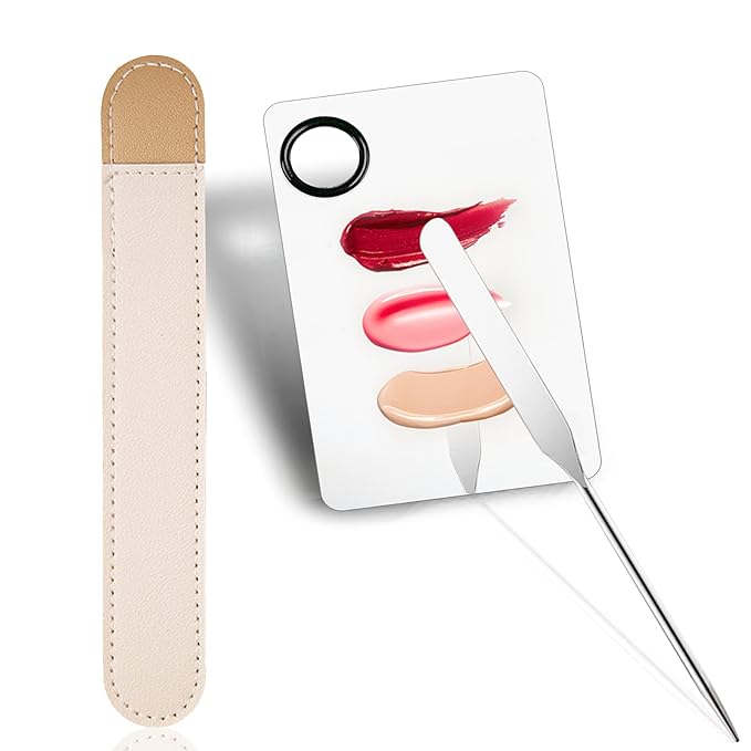 Penugo Picasso Makeup Spatula and Palette Set, Korean Makeup Spatula with Leather Cover, Stainless Steel Palette with Scraper Tool for Cosmetic Pigment Blending（SS）