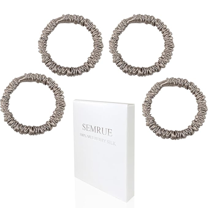 22 Momme 100% Pure Mulberry Silk Scrunchies (4 PCS) - Small Hair Elastics and Ties for Women, Sleep Hair Care, No Damage, Apricot