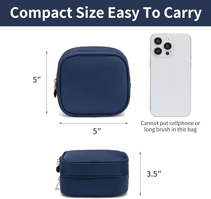 XIAOLER Small Makeup Pouch, Double Zipper Cosmetic Bag, Travel Makeup Bag, Cute Makeup Bag for Purse, Mini Toiletry Bag (Sapphire)