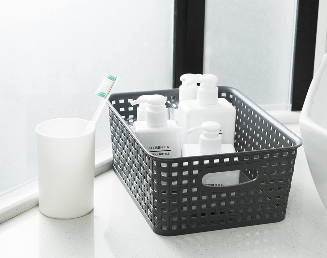 ZHENFAN Grey Plastic Woven Storage Basket, 6-Pack Weave Gray Basket Organizer for Kitchen Office Bathroom