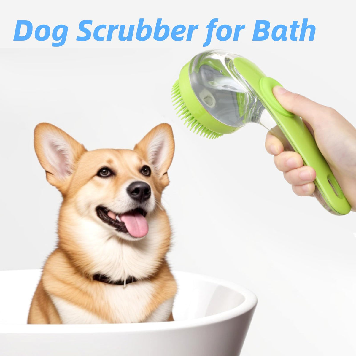 Dog Bath Brush, 2 in 1 Pet Grooming Bath Massage Brush with Soap and Shampoo Dispenser Soft Silicone Bristle Dog Scrubber for Long Short Haired Dogs Cats Shower-Yellow