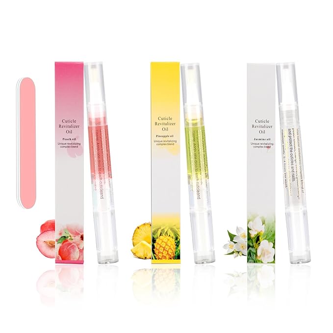 3PCS Nail Cuticle Oil Pens with Nail File, Natural Cuticle Oil for Nail Care, Moisturizing Nail Oil for Dry Nails & Cuticles (Pineapple & Peach & Jasmine Scent)
