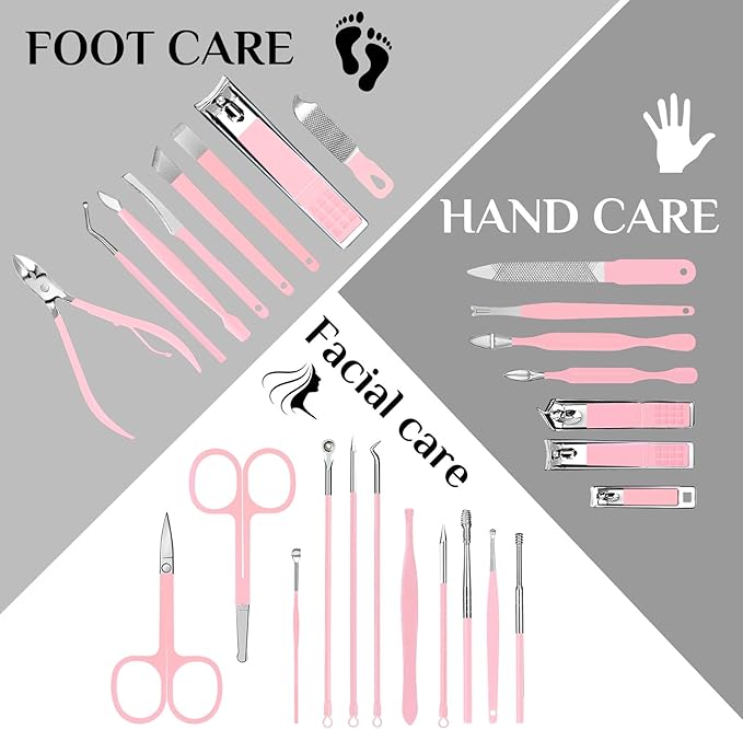 26-Piece Professional Manicure Set，Features Stainless Steel Tools, Carbon Steel Clippers & Travel Case for Women's Home and Travel Grooming，Luxury Nail Care Gift for Her(Pink)
