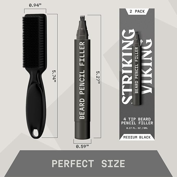 Striking Viking Beard Pencil & Bristle Brush for Men - Medium Black, 2 Pack