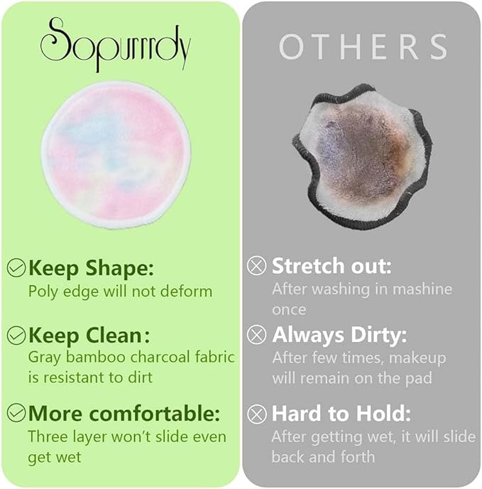 Sopurrrdy 28 Pack Reusable Makeup Remover Face Pads with Laundry Bag Washable Soft and Comfortable Cleaning Face Skin,Washable Bamboo Cotton Rounds Colorful