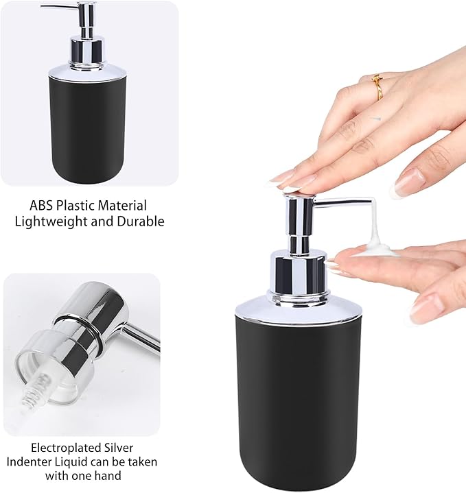 LGURT Matte Black Bathroom Accessories Set, 4-Piece Plastic Black Bathroom Organizer with Soap Dispenser, Toothbrush Holder, Rinse Cup & Soap Dish, Classic Black Bathroom Decor