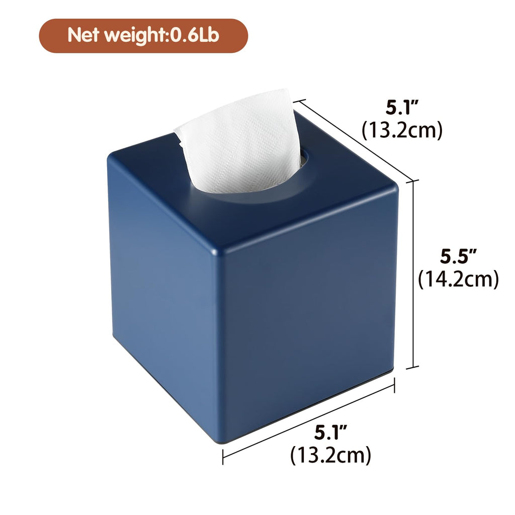 Y-in Hand Tissue Box Cover, Square Facial Cube Tissue Box Holder, Storage Accessories for Bathroom Vanity, Bedroom Countertops, Dressers, Night Stand, Parlors and Offices - Navy Blue