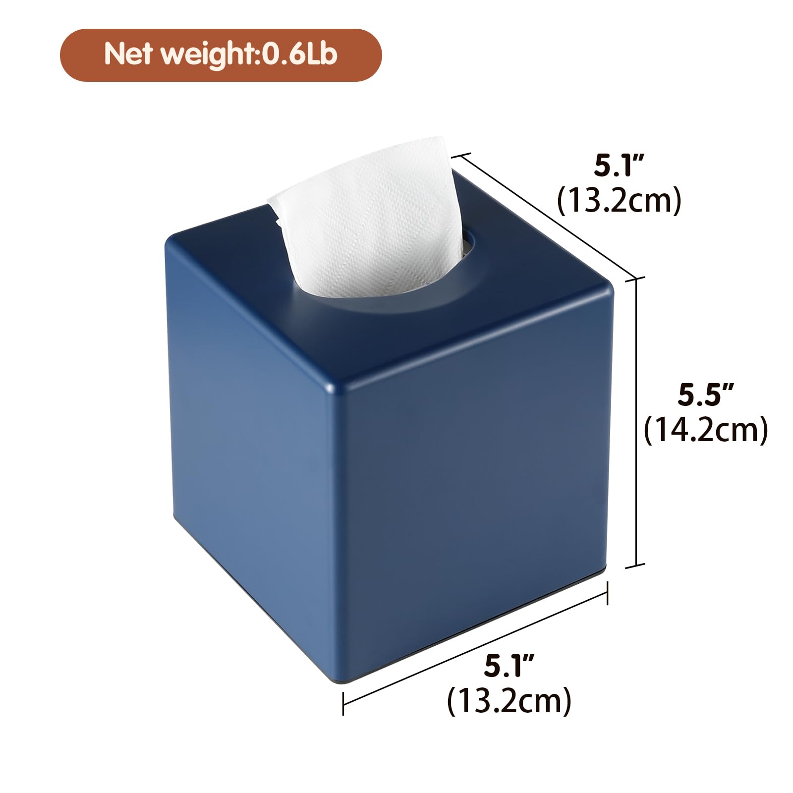Y-in Hand Tissue Box Cover, Square Facial Cube Tissue Box Holder, Storage Accessories for Bathroom Vanity, Bedroom Countertops, Dressers, Night Stand, Parlors and Offices - Navy Blue