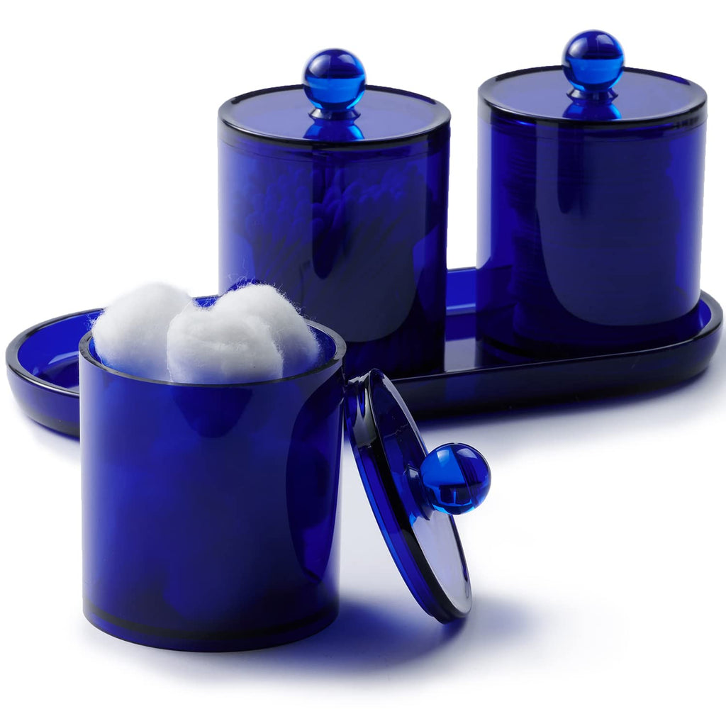 SheeChung 3 PCS Qtip Holder Bathroom Set with Tray, Acrylic Apothecary Jars
