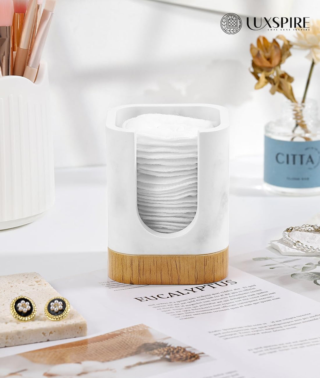 Luxspire Cup Dispenser, Gravel White Resin Holder for 3-5oz Cups