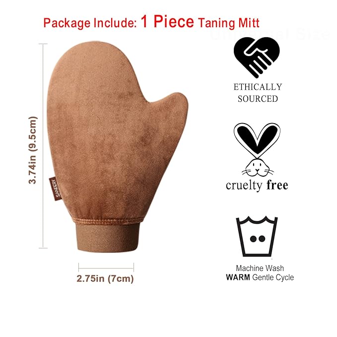Self Tanner Mitt Applicator - US Patent Self Tanning Mitt with Elastic Cuff in Rich Brown Color. Velvet Soft Texture for Streak-Free Full Body Application, Perfect for Beach Vacation, Back,Legs