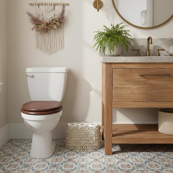Coeusy Toilet Paper Storage Basket,Boho Decorative Scalloped Baskets,Coastal Bathroom Decor,Hand-Woven Plastic Wicker Bathroom Accessories Organizer