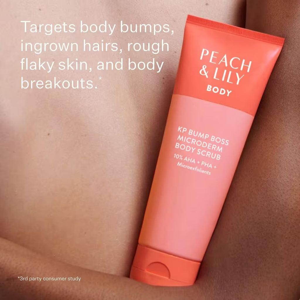 Peach & Lily - KP Bump Boss Microderm Body Scrub (8.11 oz) - 10% AHA + PHA - Microexfoliants - Hyaluronic Acid, Cica, Tea Tree, Squalane, & Cucumber - Self Care - Vegan & Cruelty Free - Korean Beauty