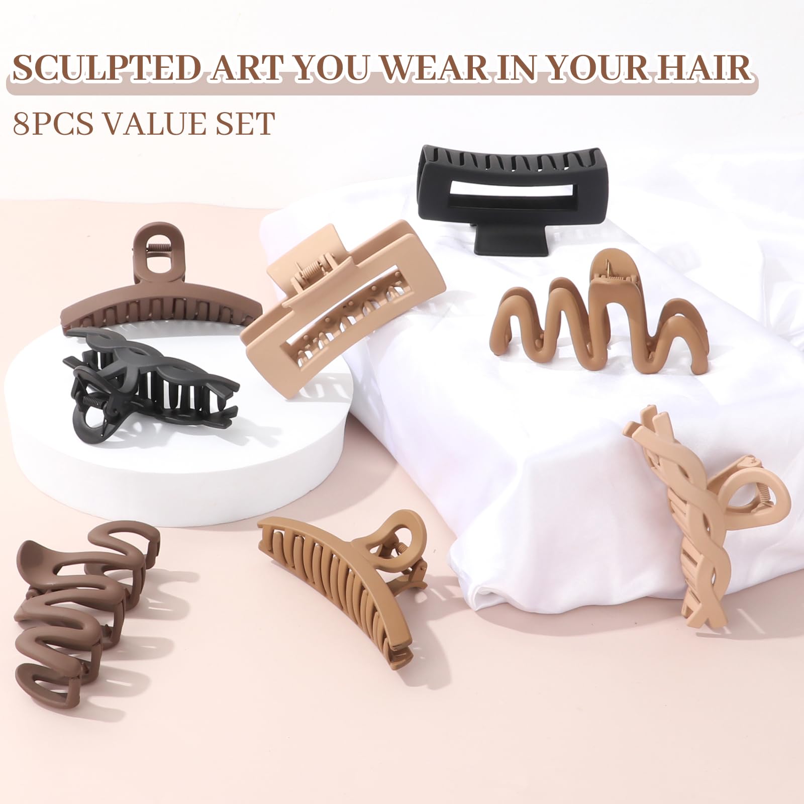 Matte Non-Slip Large Hair Clips for Women 8PCS (Neutral Colors)