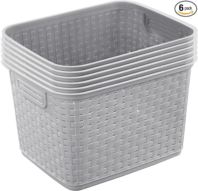 Sterilite Tall Weave Basket Bin for Clothing and Laundry Storage