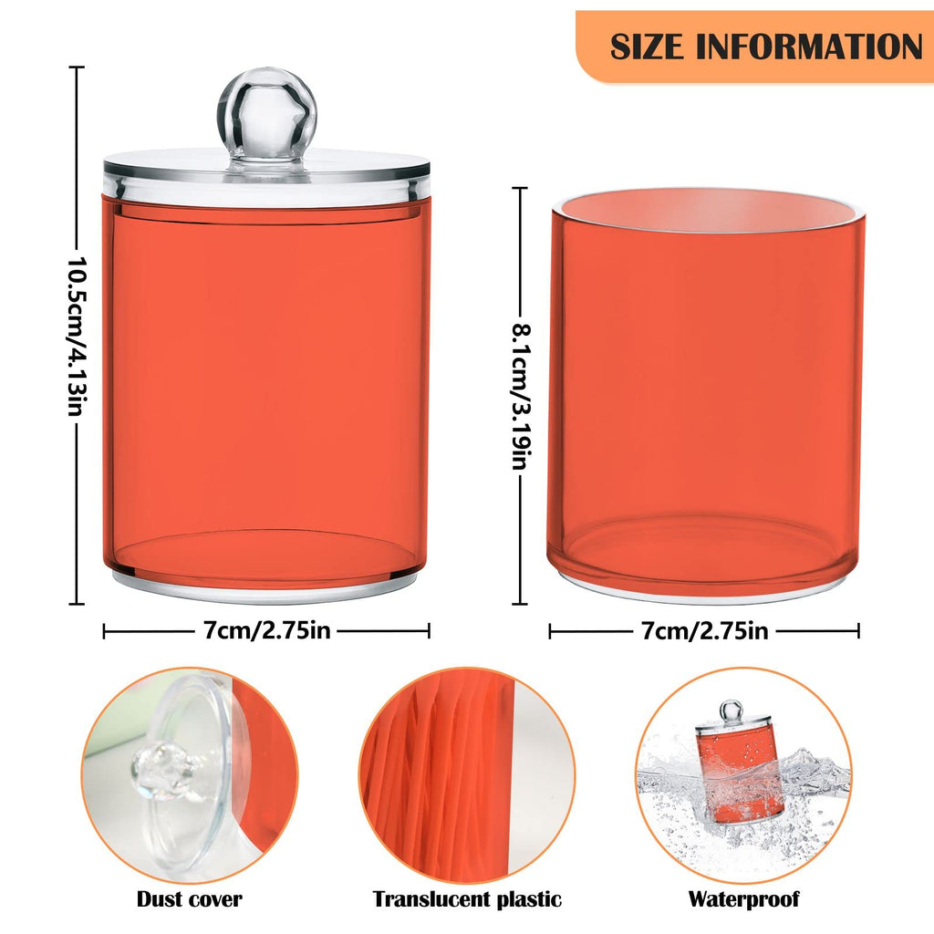 SHJI Tomato Red Qtip Holder Organizer Dispenser Cotton Swabs Cans Plastic Jars with Lid Set 2 Pack Bathroom Storage Canister for Cotton Ball Floss Cotton Pads