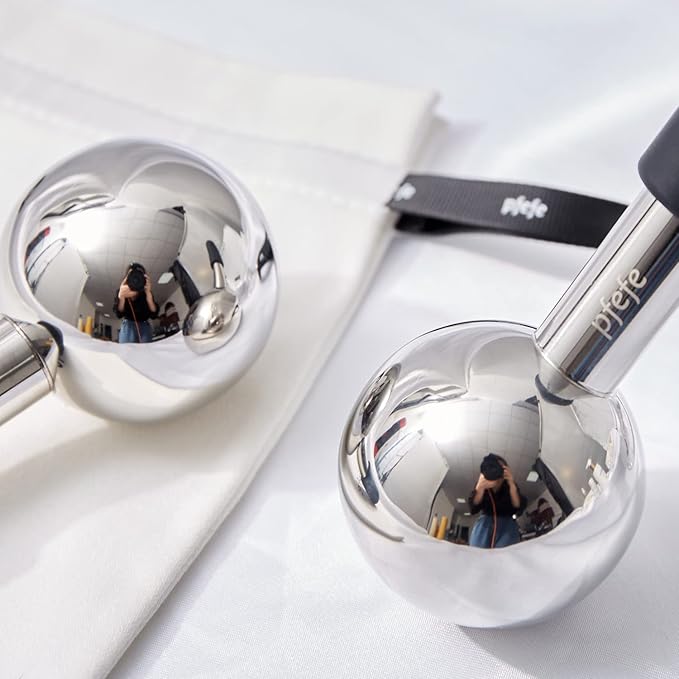 pfefe Ice Globes for Face & Eyes, Unbreakable Stainless Steel Cryo Sticks for Beauty Routines, Facials Cold Roller Cooling Globes for Puffiness, Wrinkles, Dark Circles, Headaches