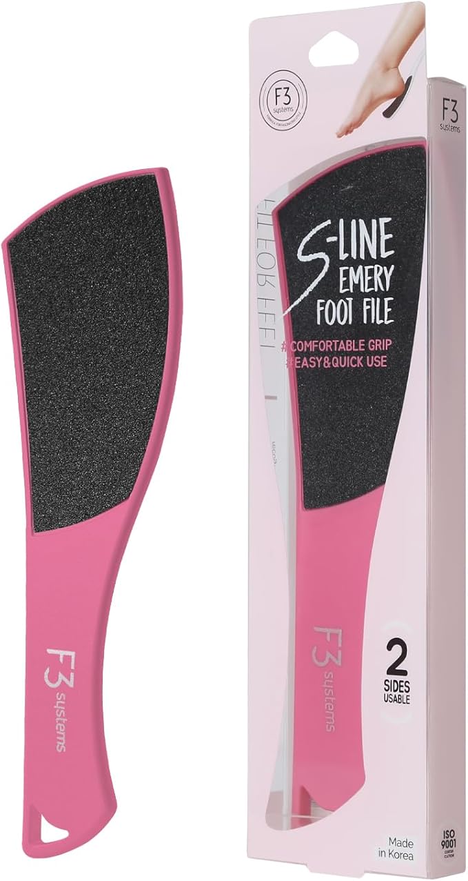 F3 Systems S-Line Emery Foot File, Colossal Double-Sided Pedicure Tool, Effective for Cracked Heel, Ergonomic Design for Easy Grip (White)