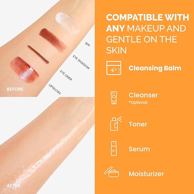 PLANTIFIQUE Korean Cleansing Balm Makeup Remover with Mango & Papaya Extracts, Hyaluronic Acid and Ceramide - Nourishing Melting Cleanser for All Skin Types 1.41 oz / 40 g