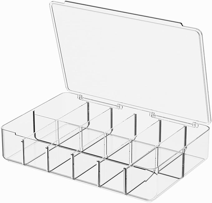 APLOP Clear Acrylic Makeup Organizer with Cover - 12 Compartments Cosmetic and Jewelry Organizer for Vanity and Desk Storage