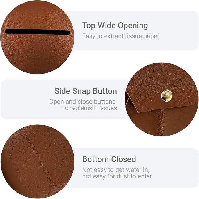 Frayot 2 Pack Tissue Box Cover Square, Faux Leather Tissue Holder Organizer with Side Openings for Bathroom, Vanity, Tabletop, Office (Brown)