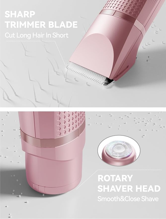 3-in-1 Electric Razor for Women - Waterproof Bikini Trimmer,Rechargeable Electric Shaver for Lady,Pubic Hair Trimmer Women,Personal Trimmer Groomer for Body Hair (Rose Golden,RG-1)