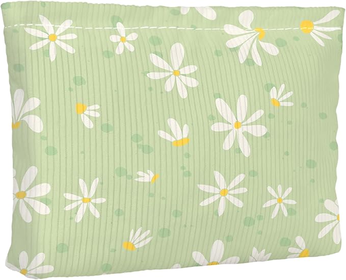 Ksriylm Cute Elegent Floral Flower Makeup Pouch for Women Small Make Up Bag for Purse Zipper Initial Makeup Cosmetic Bags Pouches for Purse Aesthetic Travel Toiletry Bags, Green Daisy