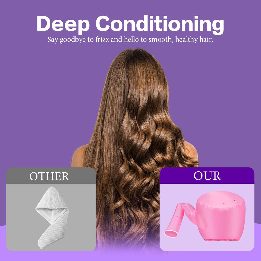 Hooded Hair Dryer Bonnet - Fast-Drying Bonnet Hair Dryer for Natural Hair, Deep Conditioning, Styling, & Curl Enhancing - Adjustable Fit, Heat Distribution, Portable & Lightweight for Travel（Pink）