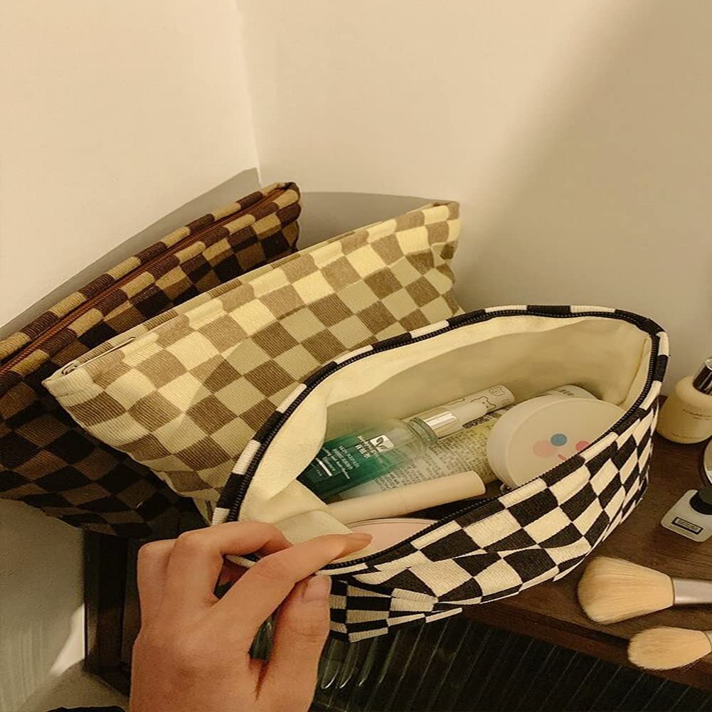 SxoSyo Floral Cosmetic Bags, Corduroy Makeup Bag for Purse, Beige Rose